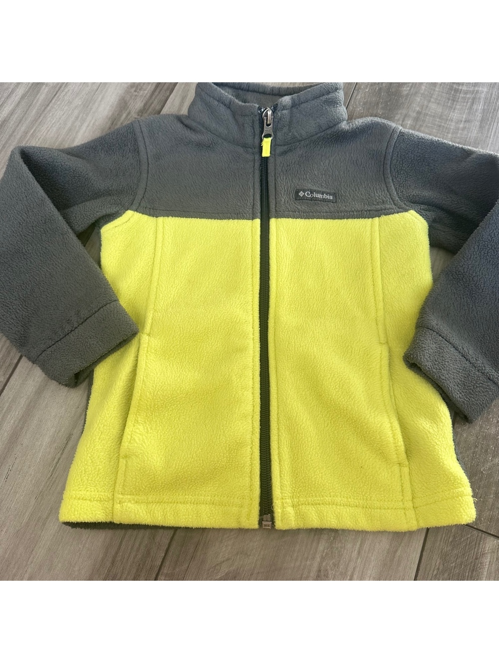 Columbia Fleece Jacket Gray Neon Yellow Outdoor Cozy Sz 4T